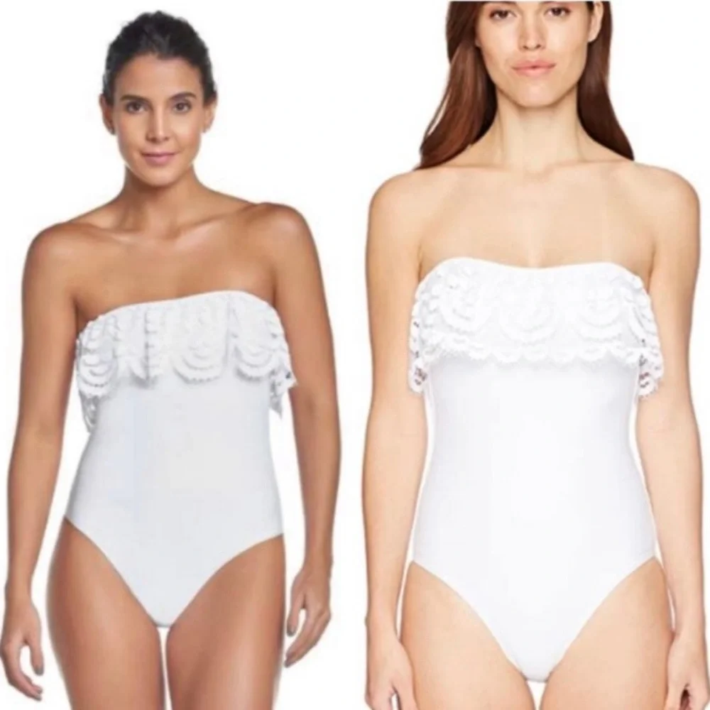 NWOT PILYQ | Lace Flutter One‎ Piece White Swimsuit  Size Medium